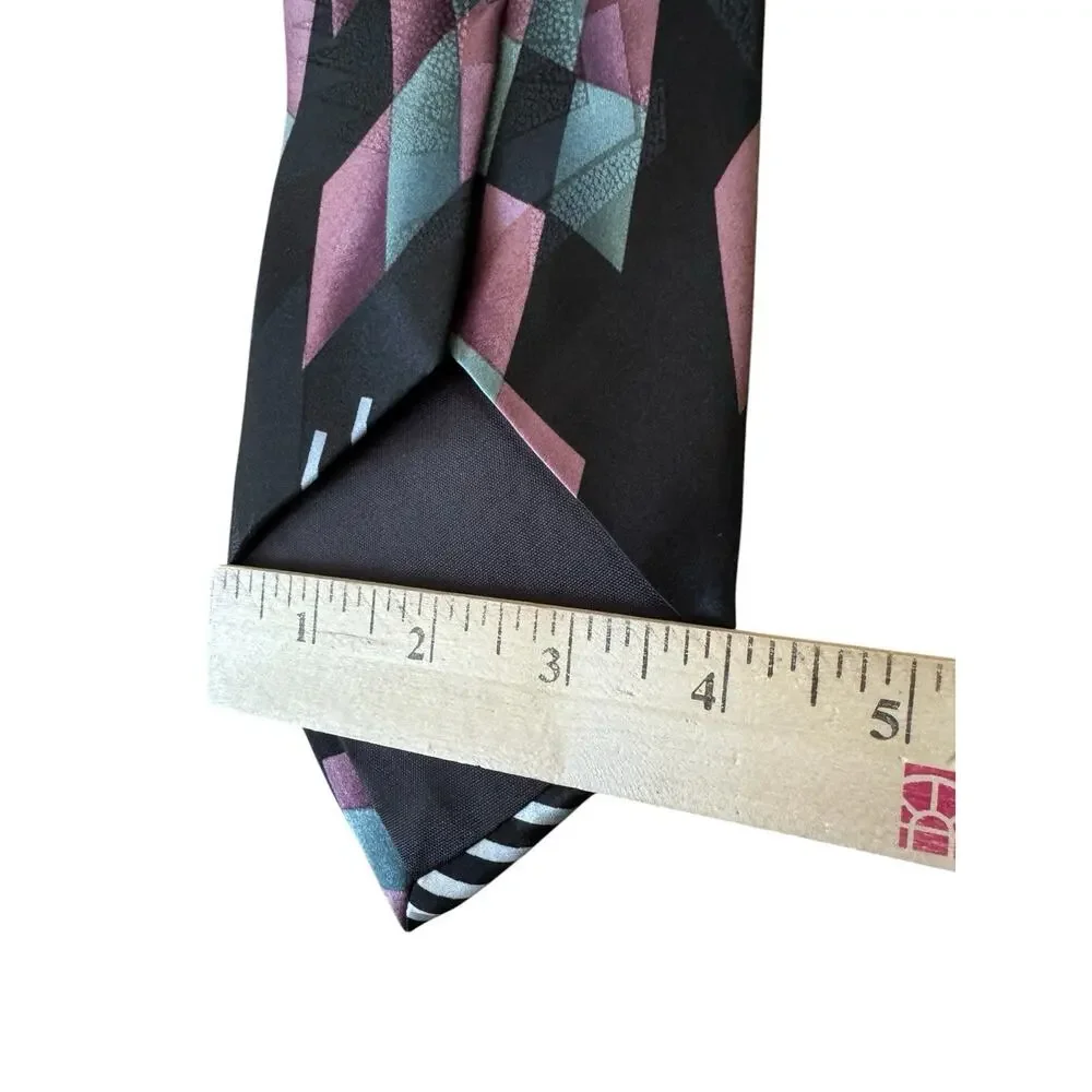 J.T. Beckett Silk Long Tall Tie Geometric Abstract Black Teal‎ Purple Striped